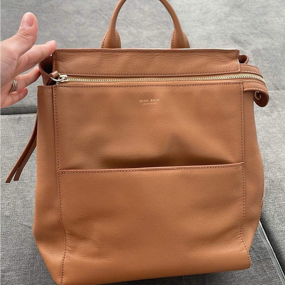 Nina Baie Tan Leather Baby Bag - Convertible Tote